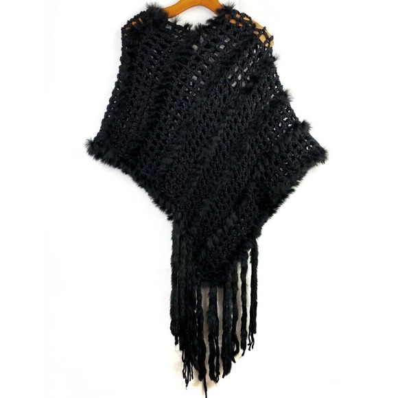éva éva | NWT Black Knitted Rabbit Fur Poncho - Picture 2 of 12